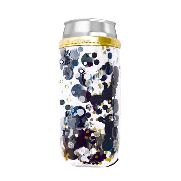 Spirit Squad Confetti Skinny Can Cooler- Black and Gold