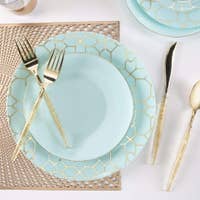 Round Mint and Gold Plastic Plates (10/pk)