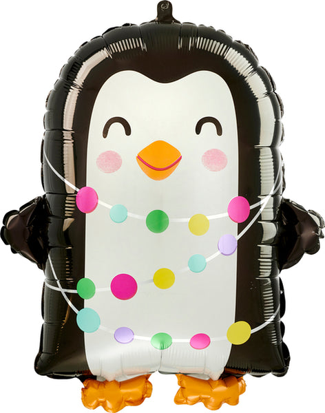 18" Penguin with Lights Mylar Balloon