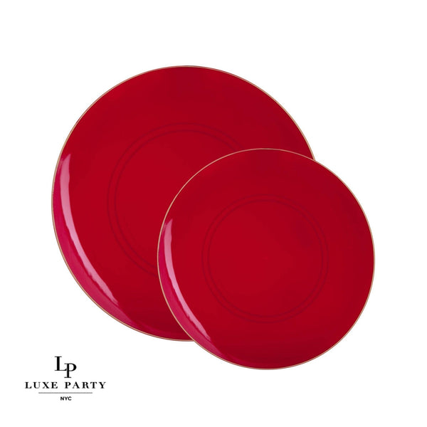 Round Red and Gold Plastic Plates (10/pk)