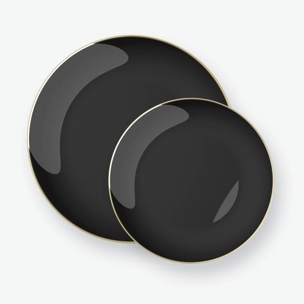 Round Black and Gold Plastic Plates
