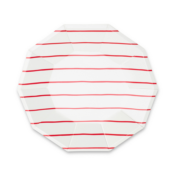 Frenchie Striped Large Plates in Candy Apple Red