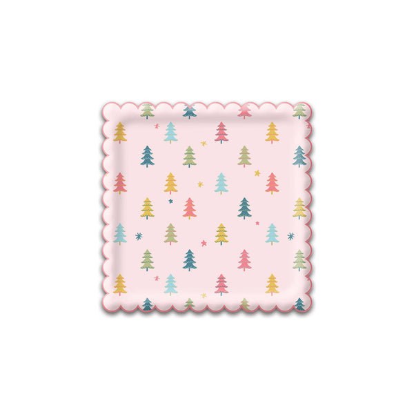 Bright Holiday Square Scallop Trees Paper Plate (8/pk)