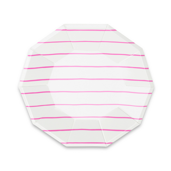 Frenchie Striped Plates in Cerise/Pink - 8/pk