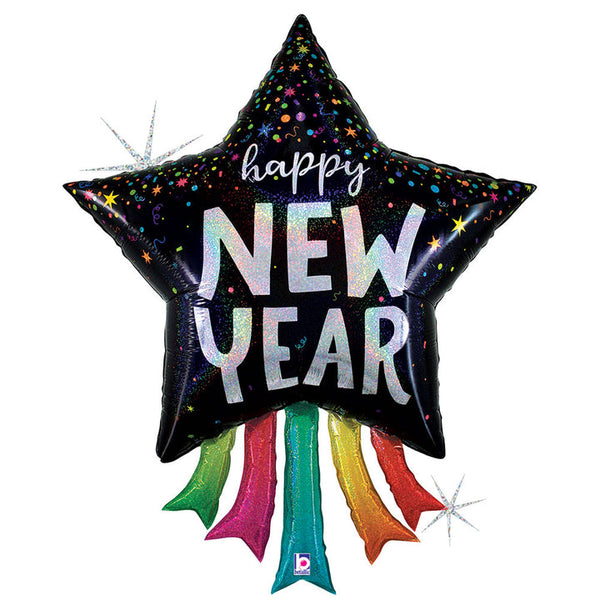 36" Holographic Starburst Happy New Year Balloon