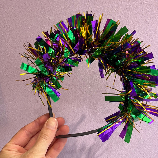 Mardi Gras Headband - Tinsel Headband - Purple Green and Gold Headband - Thin Gold Tinsel Headband - Shimmer Mardi Gras Headpiece