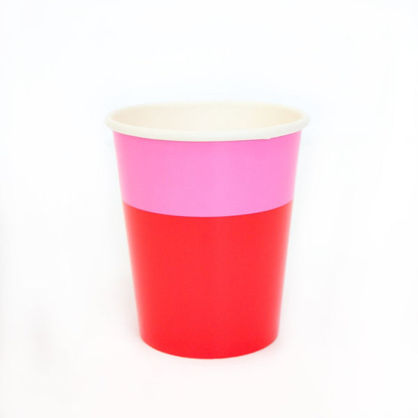 Red and Hot Pink Color Blocked Paper Cups