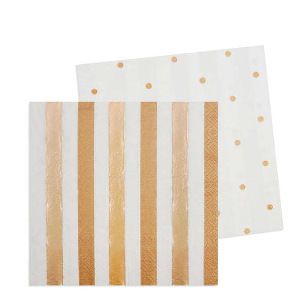 Rose Gold Stripes and Dots Cocktail Napkins