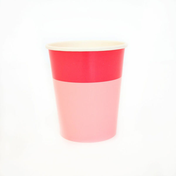 Strawberry and Light Pink Color Blocked Paper Cups