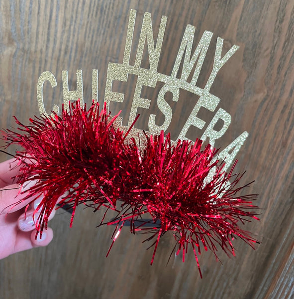 In My Chiefs Era Headband - Tinsel Headband - Red Tinsel Headband - Super Bowl Headpiece - Taylor Swift Headband - New Orleans Superbowl