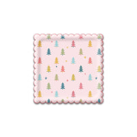 Bright Holiday Square Scallop Trees Paper Plate (8/pk)